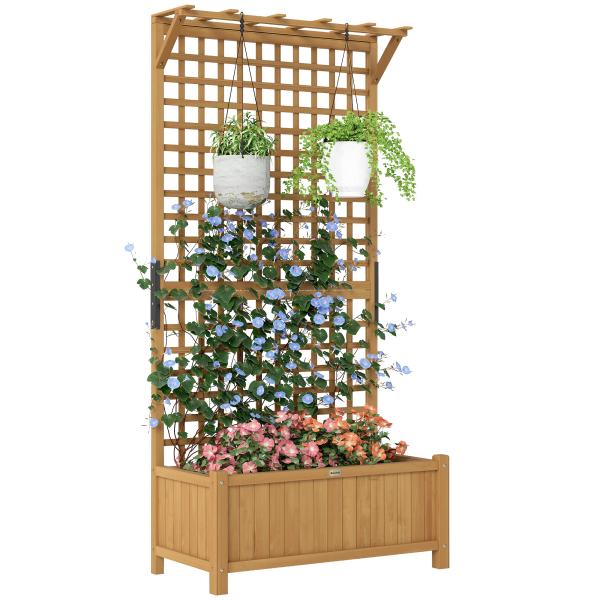 Floreira com Treliça de Madeira Caixa de Plantio com Suporte para Plantas Trepadeiras 90x45x183cm Madeira