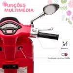 Moto Elétrica para Crianças de 3 - 6 Anos com Licença Vespa com USB MP3 Luz LED Rádio FM Velocidade 3 km/h Vermelho
