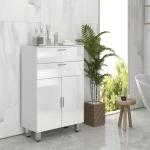 Móvel Auxiliar Casa de Banho 2 Gavetas e Armário Prateleiras Ajustáveis 60x30x93 cm Branco