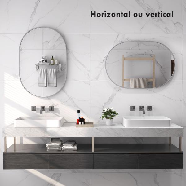 Espelho Casa de Banho 60x90 cm Espelho Decorativo de Parede com Estrutura de Alumínio Horizontal ou Vertical Prata