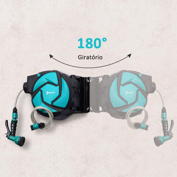 Enrolador de mangueira retrátil 10m com cabeça multifuncional Sistema de enrolamento automático com trava Conector de 1m para gramado de jardim 29,5x16,5x33cm Preto e verde