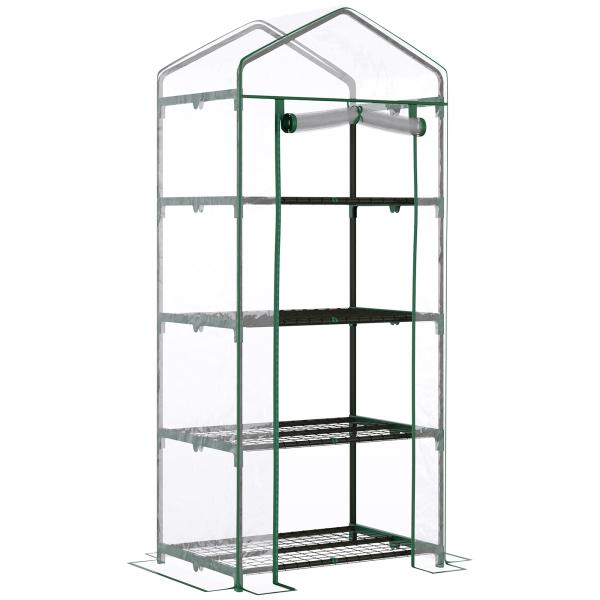 Estufa de Jardim com 4 Prateleiras e Cobertura de PVC Estufa de Aço para Cultivo de Plantas Flores 70x50x160cm Transparente
