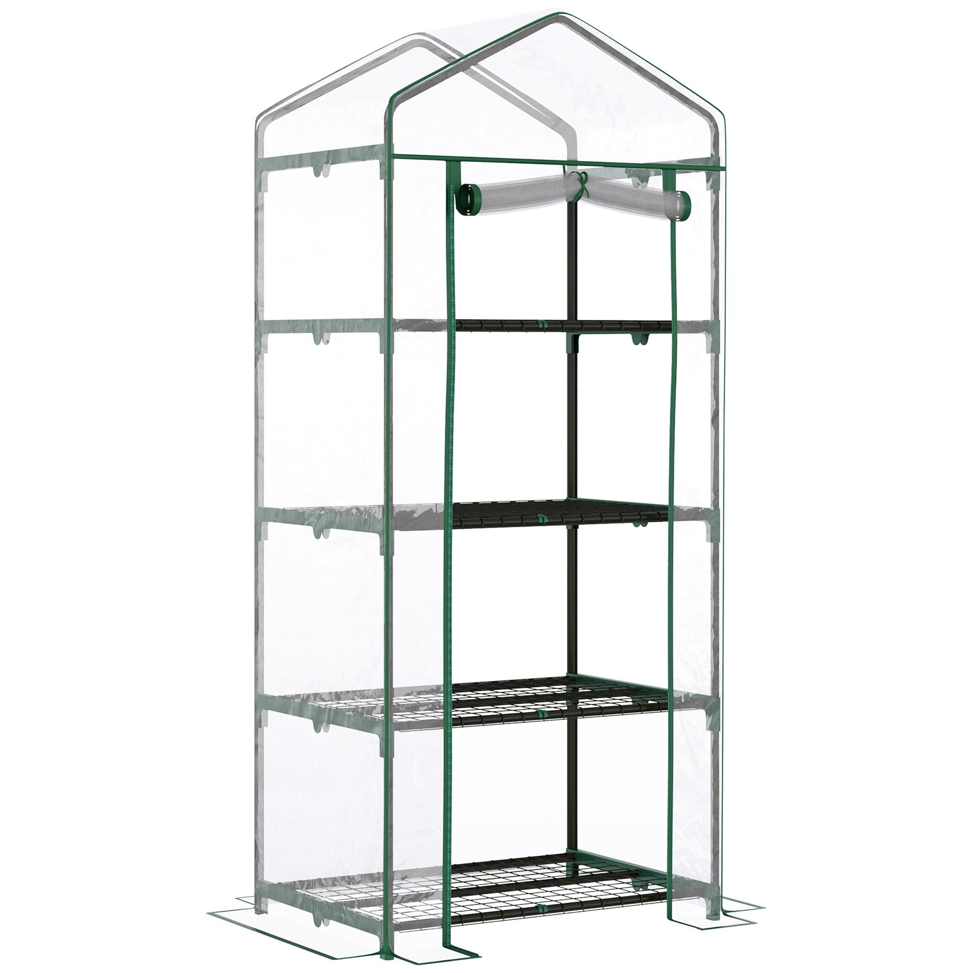 Estufa de Jardim com 4 Prateleiras e Cobertura de PVC Estufa de Aço para Cultivo de Plantas Flores 70x50x160cm Transparente