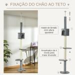 Árvore Arranhador para Gatos para Fixar ao Teto Altura Ajustável 229 - 235cm 260 - 266cm com Plataformas Caverna Postes de Sisal Bolas Penduradas 40x40x217 cm Cinza Claro