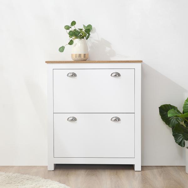 Sapateira Estreita de Entrada com 2 Gavetas Abatíveis Prateleiras Ajustáveis para 12 Pares de Sapatos 79x23x90,5 cm Branco