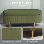 Banco de Cama com Arrumação em Veludo, Pés Dourados e Design Oval Elegante, 108x44x43,5 cm, Verde Escuro