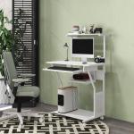 Secretária para Computador com Rodas, Bandeja para Teclado, Suporte para CPU e Prateleiras 80x50x130 cm Branco