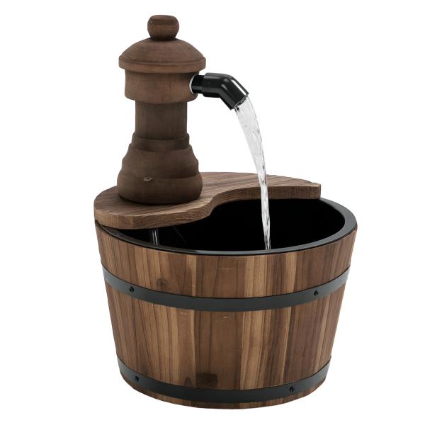 Fonte de Água de Madeira Fonte de Jardim em Cascata com Bomba Elétrica e Saída de Água Ajustável para Decoração 27x27x37 cm Madeira