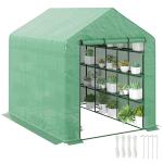 Estufa de Jardim Estufa de Exterior com Prateleiras de 4 Níveis Porta com Fecho de Correr e Estrutura de Aço 244x180x210 cm Verde