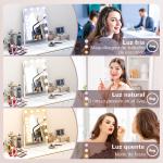 Espelho de Maquilhagem Estilo Hollywood com Luzes 12 Lâmpadas LED 3 Modos de Iluminação e Entrada USB 36,5x8,5x45,5 cm Branco