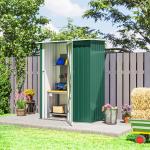 Abrigo de Jardim 142x84x189cm Abrigo de Jardim de Aço Galvanizado com Porta Fechadura e Orifícios de Drenagem para Armazenamento de Ferramentas Verde