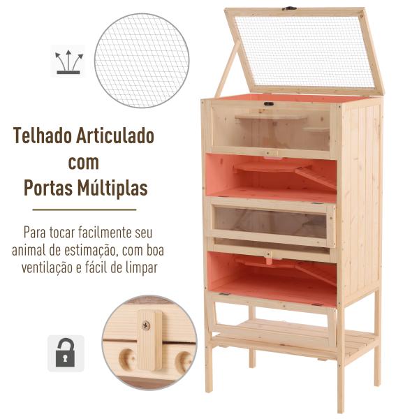 Gaiola de madeira para hamsters e outros pequenos roedores 60x40x120cm Madeira natural