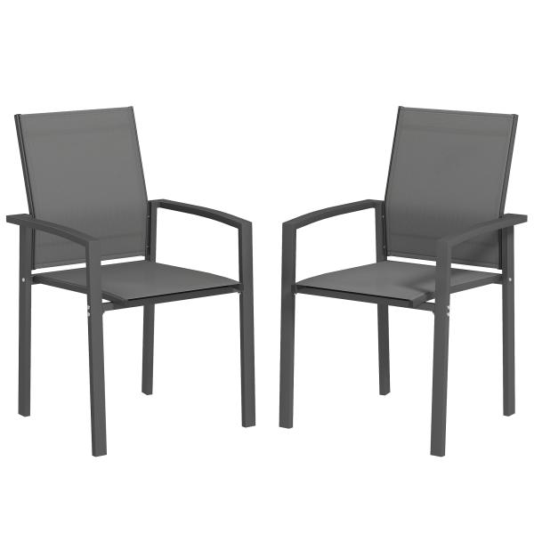 Conjunto de 2 Cadeiras de Jardim Empilháveis com Tecido Transpirável e Estrutura em Aço 56x58x89 cm Cinzento Escuro