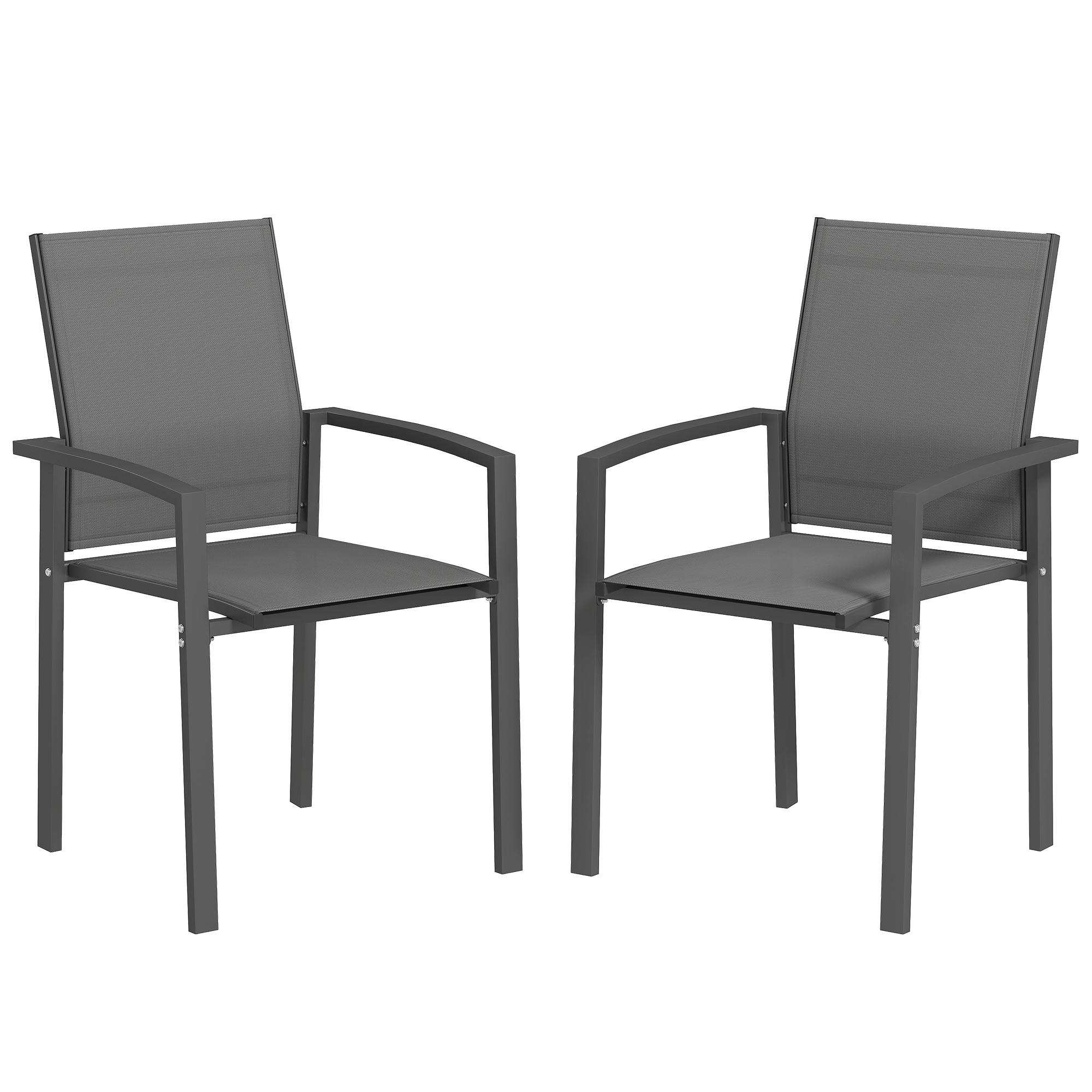 Conjunto de 2 Cadeiras de Jardim Empilháveis com Tecido Transpirável e Estrutura em Aço 56x58x89 cm Cinzento Escuro