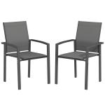 Conjunto de 2 Cadeiras de Jardim Empilháveis com Tecido Transpirável e Estrutura em Aço 56x58x89 cm Cinzento Escuro