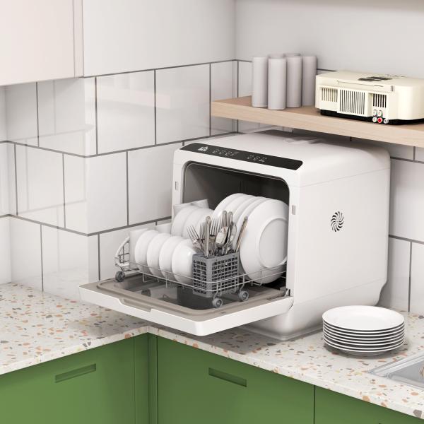 Máquina de Lavar Loiça Pequena Bancada Compacta Depósito de Água 6L 45x44x45,8cm Branco