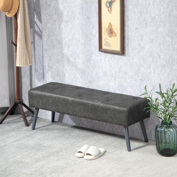 Banco de Pé de Cama Multifuncional Clássico Banco Dormitório com Pés de Madeira e Assento Acolchoado 114x38x42 cm Cinza