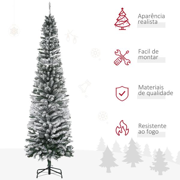 Árvore de Natal 225 cm Árvore de Natal Artificial Nevado com 738 Ramos e Suporte de Metal Verde e Branco
