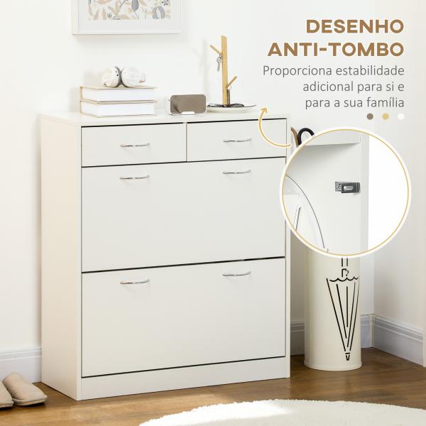 Sapateira Estreito com 2 Compartimentos e 2 Gavetas para 12 Pares de Sapatos 80x30x91,5 cm Branco