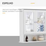 Armário de banheiro com parede de espelho com 2 portas 3 níveis de armazenamento de parede Cor Branco 56x13x58cm