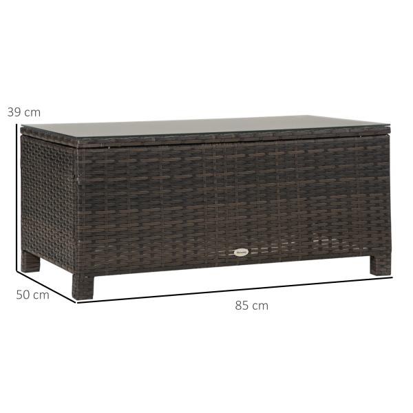 Mesa de Centro Jardim de Vime Sintético Mesa de Apoio para Exterior com Vidro Temperado 85x50x39 cm Marrom