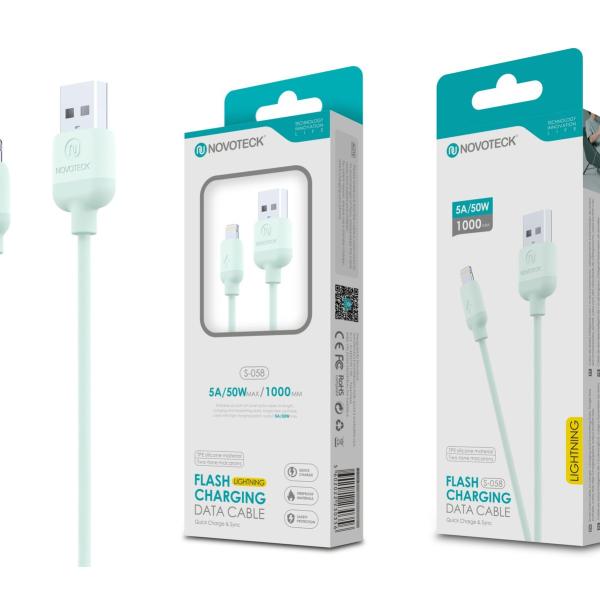 Cabo Lightning Verde Água 5A 50W 1M S-058 Silicone TPE