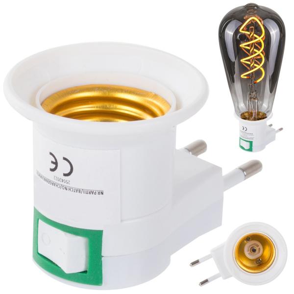 Suporte de Lampada E27 c/ Interruptor ON - OFF p/ Ficha Macho 230V (Branco)