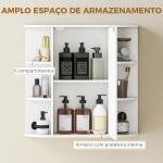Armário de Casa de Banho com Espelho, Armário de Parede com Porta, Prateleiras Abertas, Móvel Suspenso para Cozinha, Sala, 66x17x63 cm, Branco