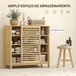 Armário de Casa de Banho em Bambu com 2 Portas de Correr Desenho com Ripas 4 Prateleiras Móvel Auxiliar de Arrumação 80x34x80 cm Madeira