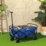 Carrinho de Transporte com Rodas Carrinho de Jardim Dobrável com Pega Telescópica Ajustável 2 Bolsas de Arrumação 64x42x27 cm Azul