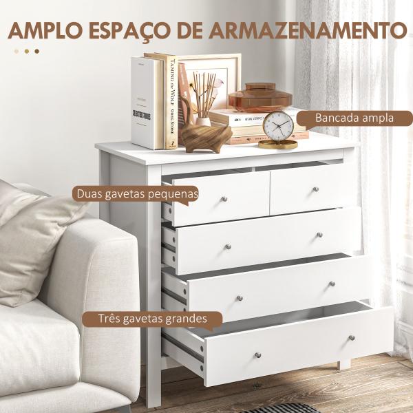 Cómoda com 5 Gavetas com Pés Elevados para Sala e Escritório Estilo Moderno 79x39,5x80,5 cm Branco