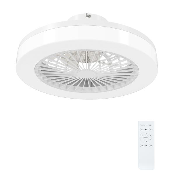 Ventoinha de Teto com Luz LED 40 W Motor DC Revertível Controlo Remoto 6 Velocidades Temporizador Ø46x16 cm Branco