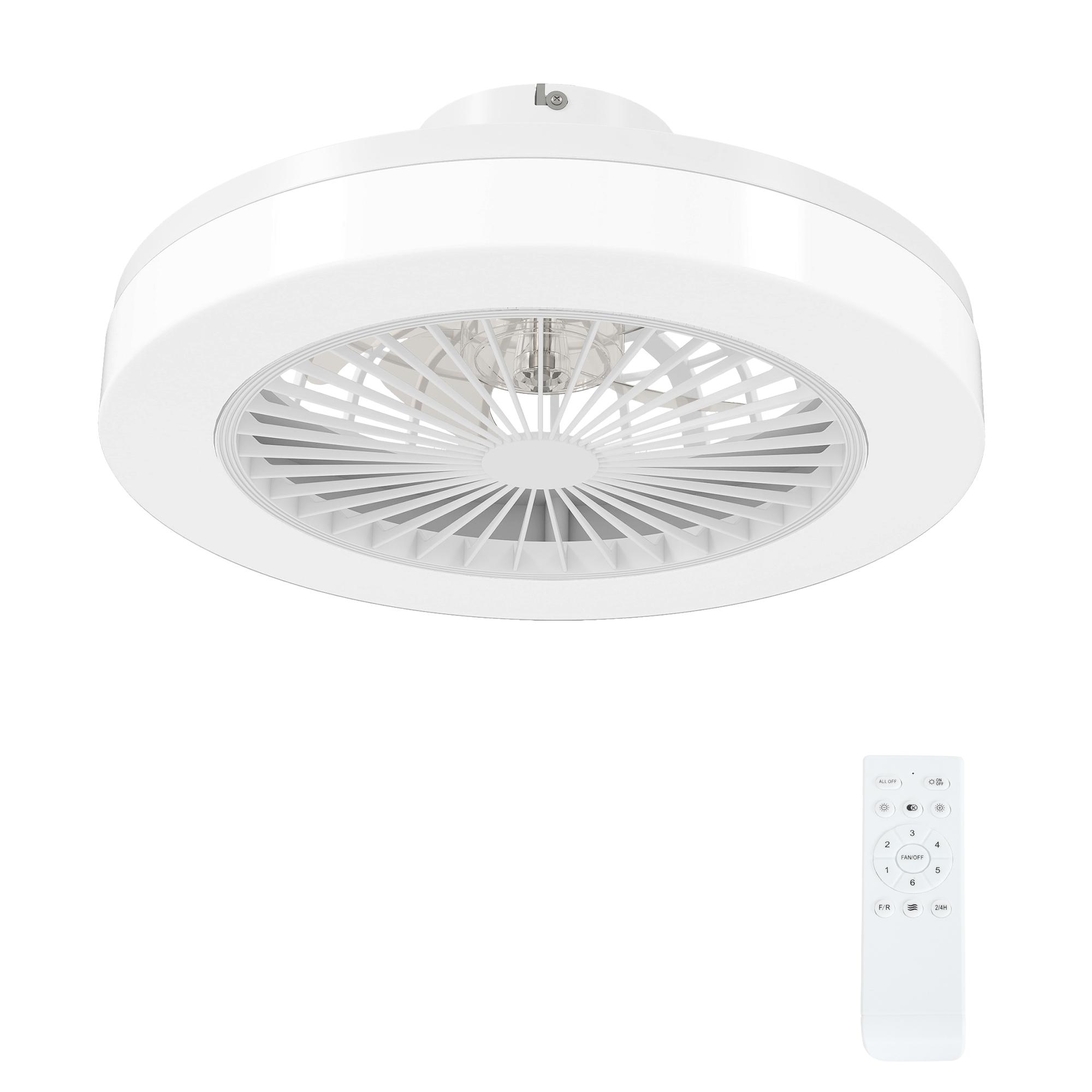 Ventoinha de Teto com Luz LED 40 W Motor DC Revertível Controlo Remoto 6 Velocidades Temporizador Ø46x16 cm Branco