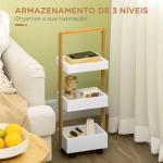Carrinho de Casa de Banho de Bambu com Rodas e 3 Cestos de Armazenamento 28x18x75 cm Branco e Madeira