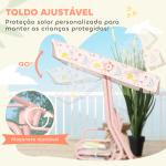 Baloiço de Jardim para Crianças com 2 Lugares Toldo Ajustável Cinto de Segurança e Desenho de Borboletas 112x75x120 cm Rosa