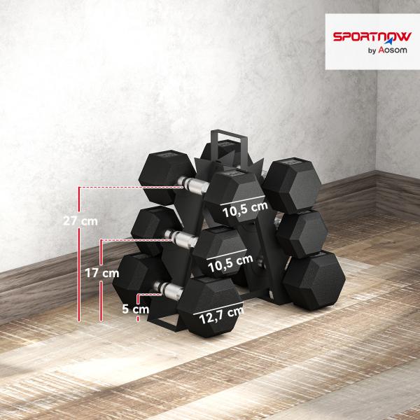 Conjunto de Halteres 2x4kg 2x6kg 2x8kg com Suporte de Armazenamento para Exercício e Treino Preto