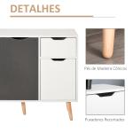 Aparador Móvel Auxiliar de Armazenamento com 2 Armários de Porta Gaveta Pés de Madeira 90x30x72 cm Cinza e Branco