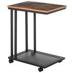 Mesa Lateral mesa Auxiliar com Rodas para Sofá Sala de Estar Dormitório Estilo Industrial Retrô Metal e Madeira 51x36x65cm Madeira e Preto