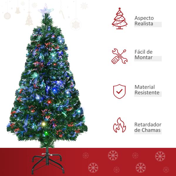 Árvore de Natal 120 cm Árvore de Natal Artificial com 130 Ramos 16 Luzes LED e Fibra Óptica Ø60x120 cm Verde