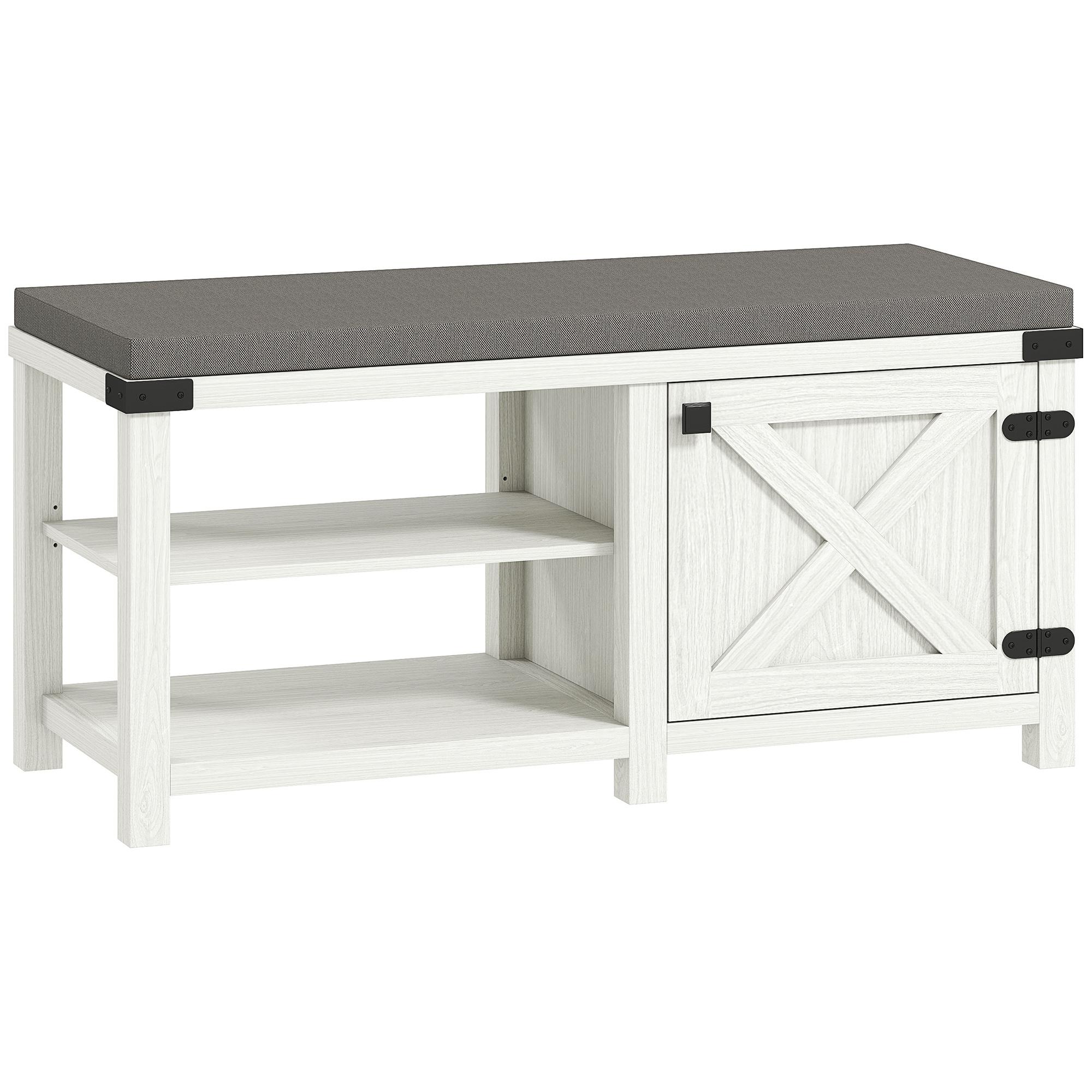Banco Sapateira Rústico Organizador de Sapatos com Compartimentos para 7 Pares de Sapatos 100x40x48 cm Branco com Veios e Cinza