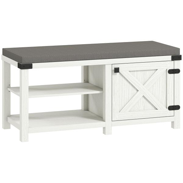 Banco Sapateira Rústico Organizador de Sapatos com Compartimentos para 7 Pares de Sapatos 100x40x48 cm Branco com Veios e Cinza