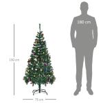 Árvore de Natal Artificial 150cm Ignífugo com 420 Ramos 48 Decorações Folhas de PVC e Suporte Metálico Verde