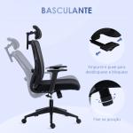 Cadeira de Escritório com Apoio para os Braços 2D Cadeira de Escritório com Altura Ajustável Apoio para a Cabeça Suporte Lombar Alto 67x64x117 - 127cm Preto