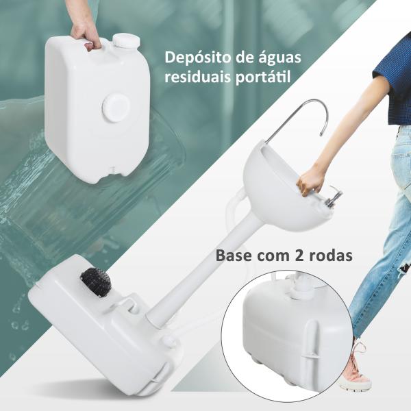 Lavatório Portátil para Campismo com Depósito de Recuperação de Água e Dispensador de Sabão 83x50x103 cm Cinza Claro