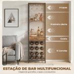 Móvel de Bar para Vinhos com Suporte de Copos e Gaveta Garrafeira para 12 Garrafas com Prateleira Aberta Castanho Rústico
