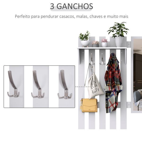 Móvel Cabide de Entrada com Espelho Ganchos e Sapateira Móvel de Entrada com 3 Ganchos Prateleira e 2 Gavetas Branco