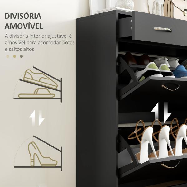 Sapateira Estreito com 2 Compartimentos e 2 Gavetas para 12 Pares de Sapatos 80x30x91,5 cm Preto