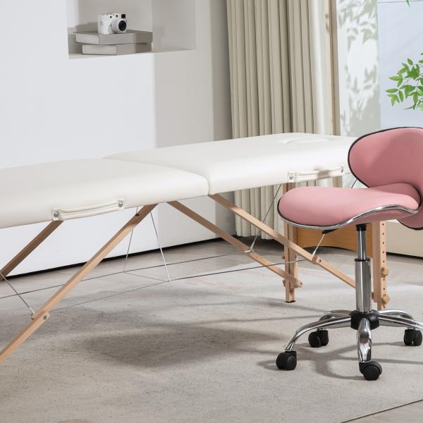 Marquesa de Massagem Dobrável com Estrutura em Madeira, Altura Ajustável e Bolsa de Transporte, 186x60x61 - 87 cm, Creme