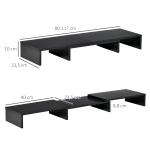 Suporte Elevado para Monitores de Madeira Ajustável em Comprimento e Ângulo para 2 Monitores Notebook 80 - 117x23,5x10cm Preto