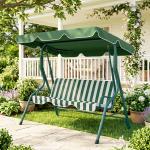 Baloiço de Jardim de 2 - 3 Lugares com Almofada Toldo Ajustável Terraço Patio Capacidade 240kg 170x110x153cm Verde e Branco